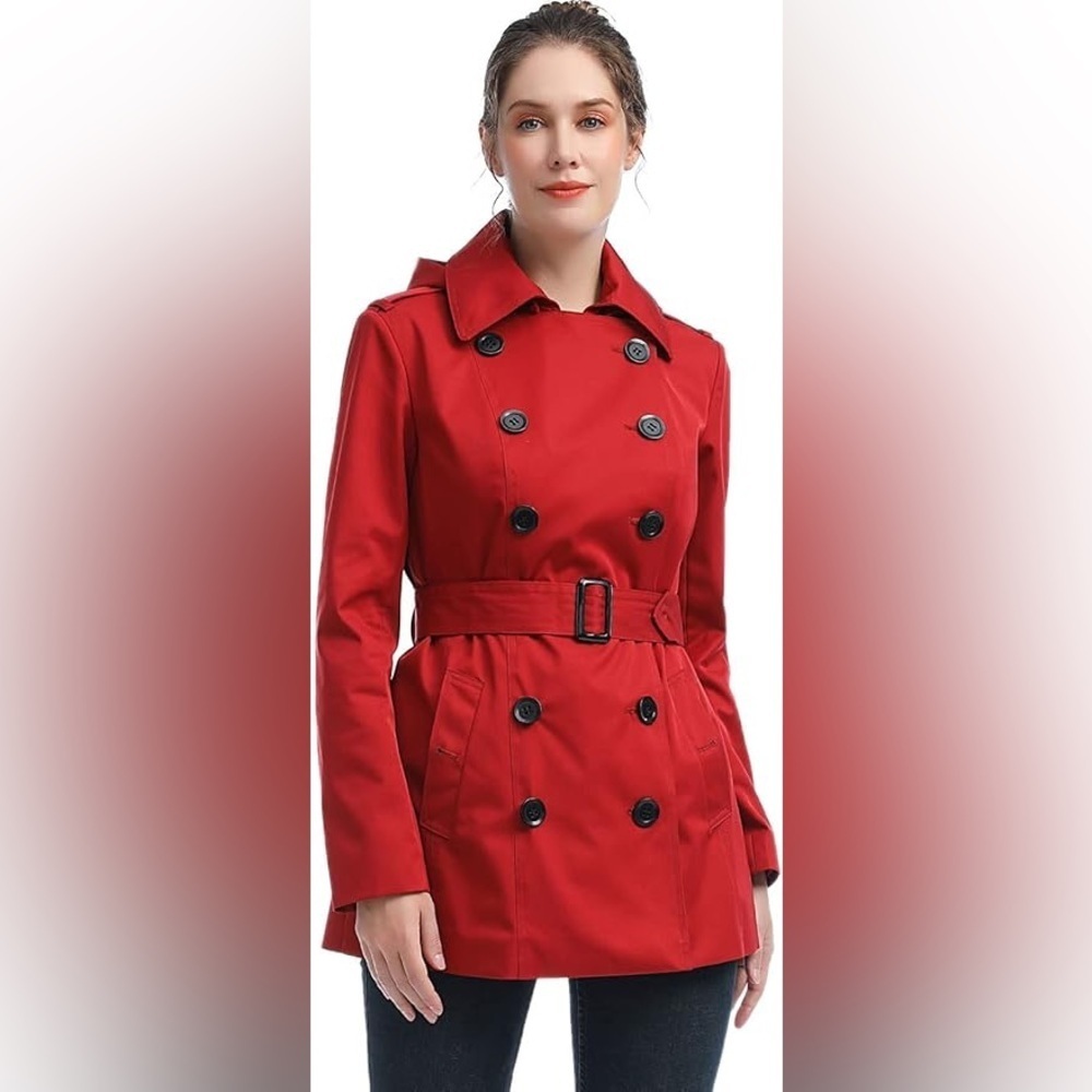 Vintage Cherry Red Trench Coat Etcetera Double Breasted Epaulettes Size …​​